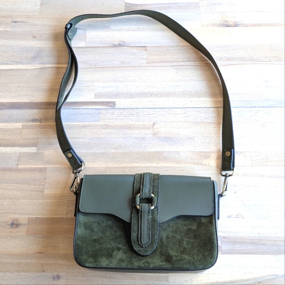 AMERAI Leather & Suede Olive Green Crossbody‎ Bag